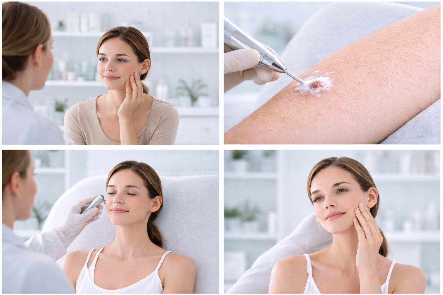 A step-by-step visual guide illustrating the process of Cryosonic Treatment, showing each stage from consultation to healing in a clear and informative manner.